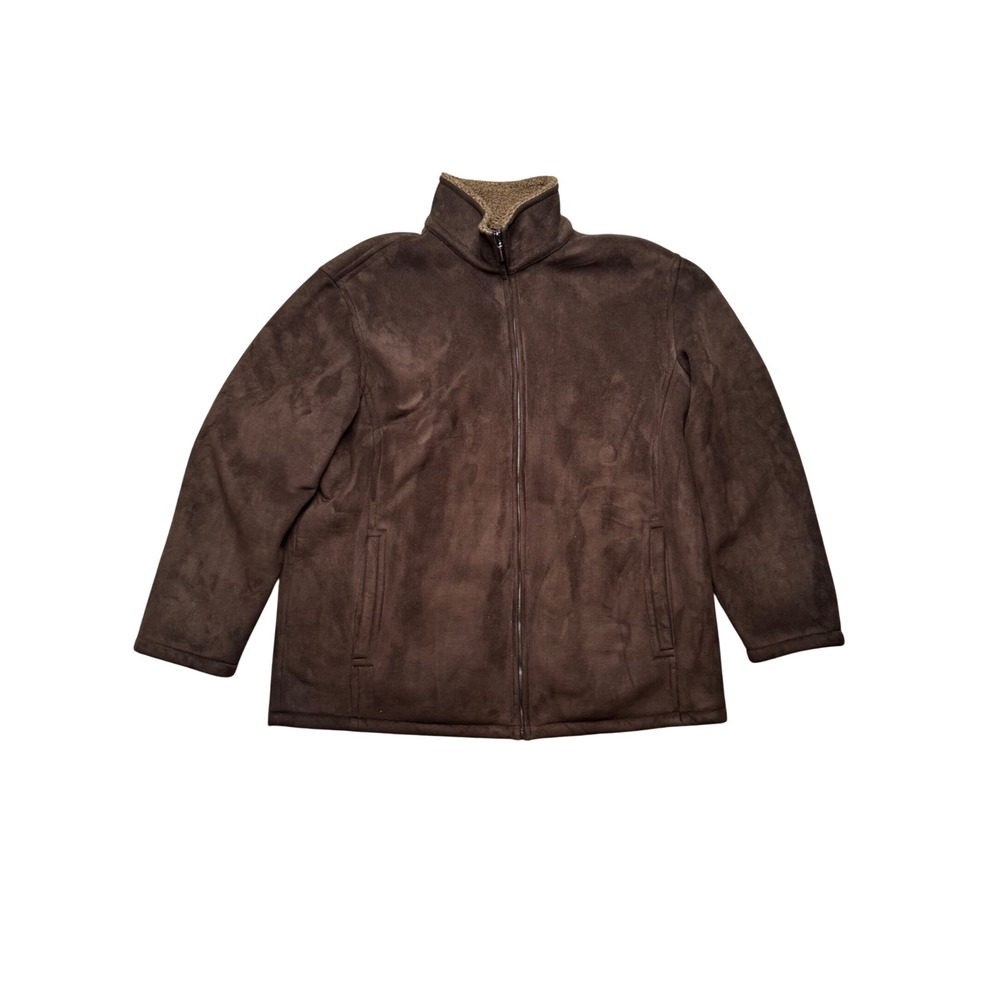 WEATHERPROOF Brown Faux‎ Suede Sherpa Lined Zip Up Jacket Mens XL